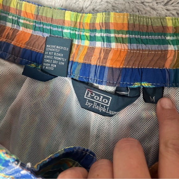 Polo Ralph Lauren Swim Trunks Mesh-Lined Southwest Aztec Blue Orange Plaid Men M - Picture 4 of 12